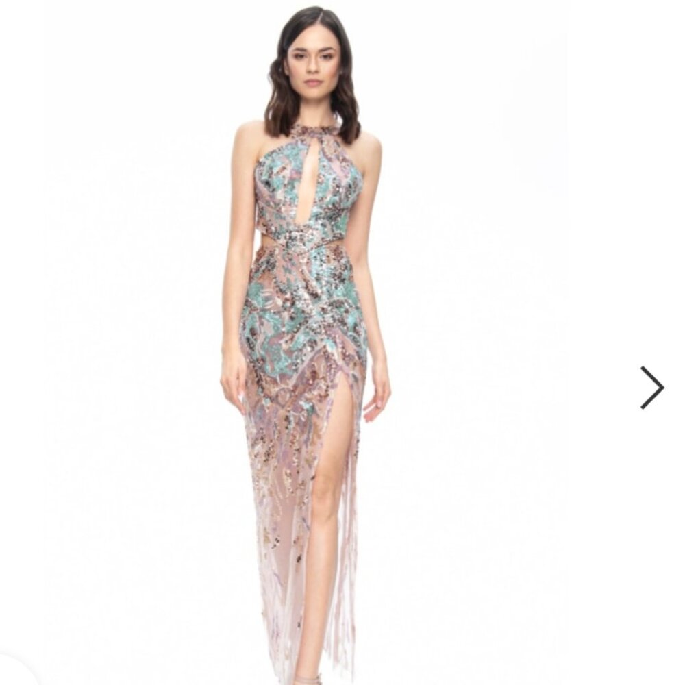 Angelika Jozefczyk Sequined Evening Gown with Slit